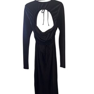 Black Sexy Dress Sz Small Maxi Cutout Elegant Long Sleeve Tie Neck Flattering